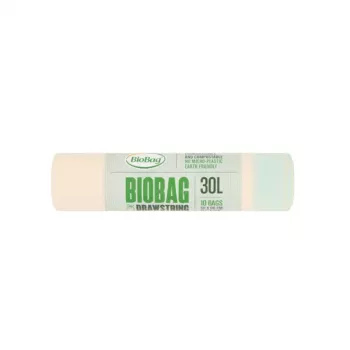 Sacos de lixo compostáveis BioBag com cordão 30L, 10 unidades por rolo, 50x60 cm, verde