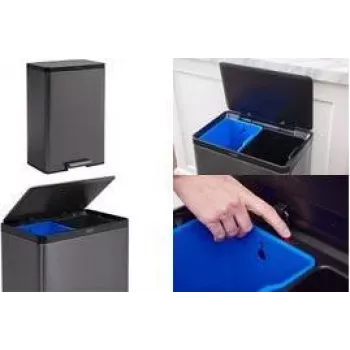 Rubbermaid Elite Dual Stream 39L caixote de reciclagem em aço inoxidável com pedal, 2 compartimentos 2145987