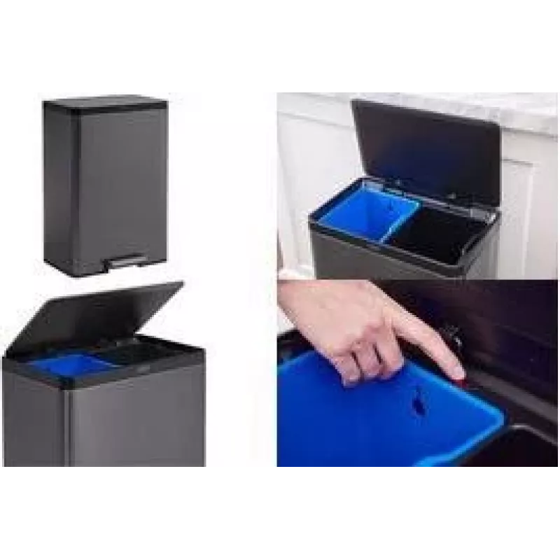 Rubbermaid Elite Dual Stream 39L caixote de reciclagem em aço inoxidável com pedal, 2 compartimentos 2145987