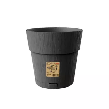 Vaso de flores redondo com prato STEFANPLAST Ethica, 25 cm, cinzento, plástico reciclado