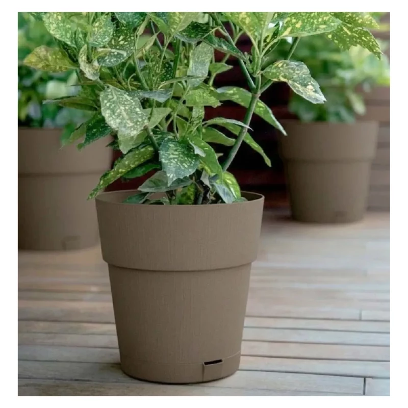 Vaso de flores com prato STEFANPLAST Ethica, 25x25 cm, castanho, 8,5 L, plástico reciclado