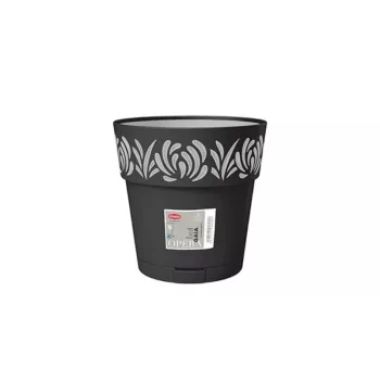 STEFANPLAST Gaia vaso com prato, redondo, 20 cm de diâmetro, 19 cm de altura, 6 L, preto
