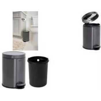 Rubbermaid balde do lixo com pedal, redondo, 6 litros, aço inoxidável cinzento-escuro com balde interior de plástico removível 2179250