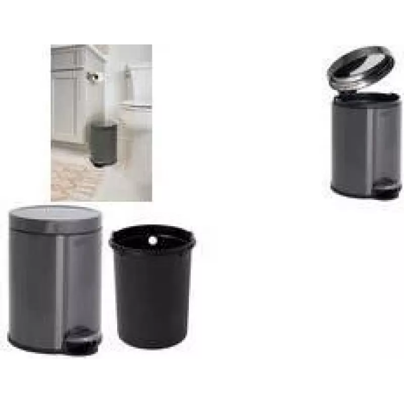 Rubbermaid balde do lixo com pedal, redondo, 6 litros, aço inoxidável cinzento-escuro com balde interior de plástico removível 2179250