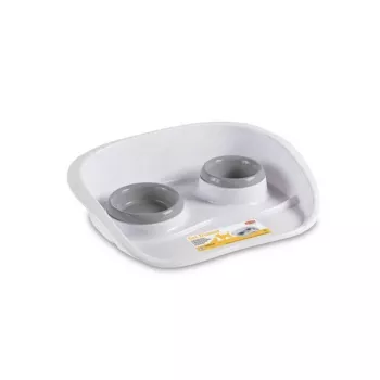 STEFANPLAST Dinner conjunto de comedouros para animais, 2 tigelas (0,25 L + 0,35 L), cinzento, 46 x 35 x 11 cm