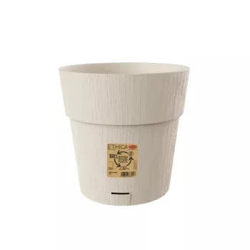 STEFANPLAST Ethica vaso redondo com prato, branco, 25 cm de diâmetro, 25 cm de altura, 12,3 L, polipropileno resistente a UV e geada, interior/exterior