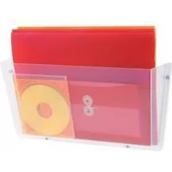 deflecto Suporte de brochuras de parede DocuPocket, DIN A4 horizontal, plástico resistente a estilhaços, transparente como vidro, 1 unid. (63201)