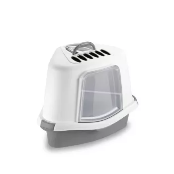 STEFANPLAST Caixa de areia para gatos de canto com tampa Sprint Corner Plus 56x40x40cm Branco/Cinzento