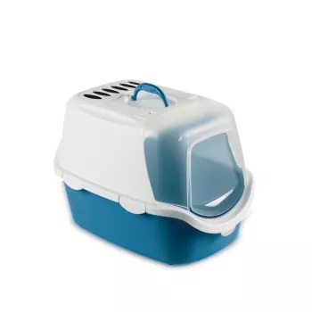 STEFANPLAST Cathy Easy Clean caixa de areia para gatos com tampa 56x40x40 cm branco/azul