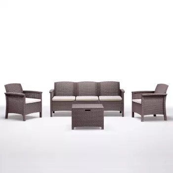 BICA conjunto de mobiliário de jardim Venezia 3 bege - lounge exterior para 5 lugares com estrutura de alumínio, corda entrançada e mesa de vidro temperado
