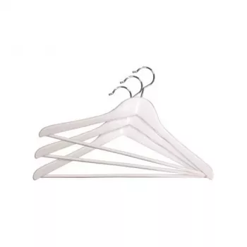 ORDINETT Cabides de madeira pack de 3, branco, 45 cm, gancho giratório cromado, barra para calças