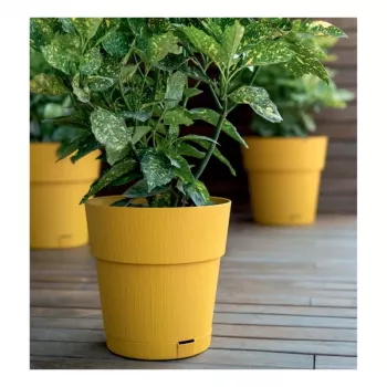 Vaso de flores redondo STEFANPLAST Ethica com prato, 25 cm, amarelo mostarda