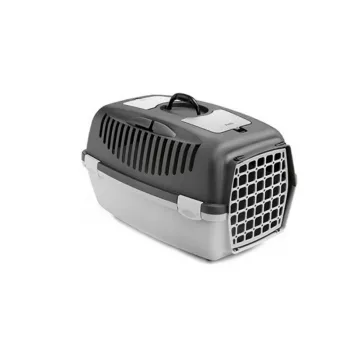 Transportadora STEFANPLAST Gulliver 3 com porta de plástico 61x40x38 cm cinzento-escuro/cinzento-claro