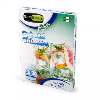 Sacos para gelo GIOSTYLE 30 unid., 18 cubos por saco, 20x14 cm, autovedantes, PE apto para contacto com alimentos, transparente