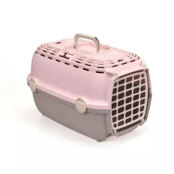 Transportadora Horizon 1 STEFANPLAST com porta de plástico 48x32x30cm rosa/cinzento