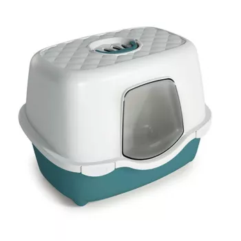 Caixa de areia para gatos STEFANPLAST Tres Chic com tampa e filtro de carvão ativo, branco/verde, 56x39x39 cm