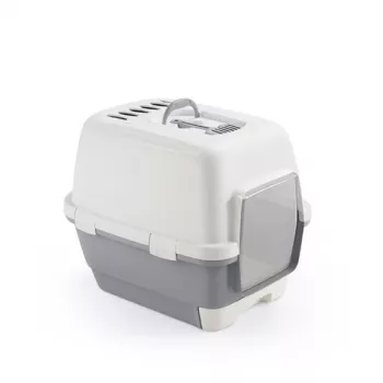 Caixa de areia para gatos STEFANPLAST Cathy Clever & Smart com tampa, branco/cinzento, 58x45x48 cm