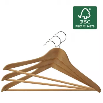 Cabides de madeira ORDINETT, conjunto de 6, madeira de faia, 44,5 cm, superfície natural, ganchos giratórios