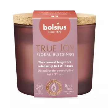 Vela perfumada BOLSIUS True Joy em vidro com tampa de cortiça, Floral Blessings, Ø66x83mm