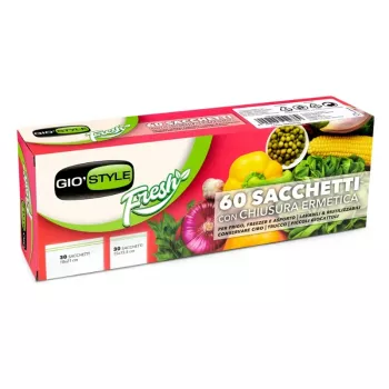 Sacos herméticos para alimentos GIOSTYLE 60 unid. (30 x 18x21 cm + 30 x 15x15.5 cm) - Zip-Lock, adequados para congelador