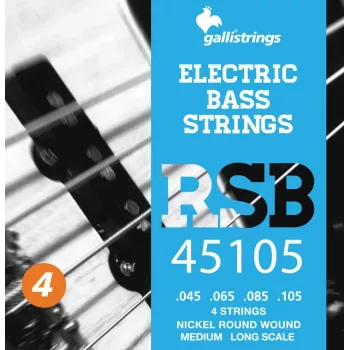 Galli RSB-45105 N cordas para baixo - conjunto de 4 cordas, .045-.105, aço niquelado, enroladas redondas, escala longa