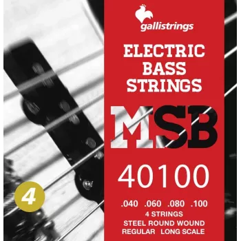 Galli MSB-40100 S Super Bright cordas para baixo - conjunto de 4 cordas, aço niquelado, enroladas redondas, .040-.100, escala longa