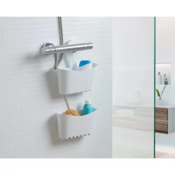 Prateleira de casa de banho multifunções suspensa TATAY 25x9x28 cm branca