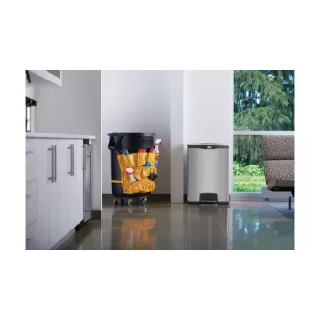 Rubbermaid Slim Jim caixote do lixo com pedal em aço inoxidável 90L, prata/preto, pedal frontal 1901999