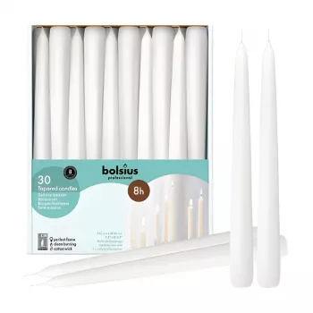 BOLSIUS Velas de mesa profissionais brancas 250/24mm pack de 30