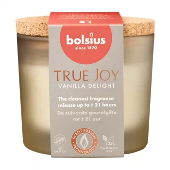 BOLSIUS True Joy Vanilla Delight vela perfumada em vidro com tampa de cortiça, Ø66x83 mm