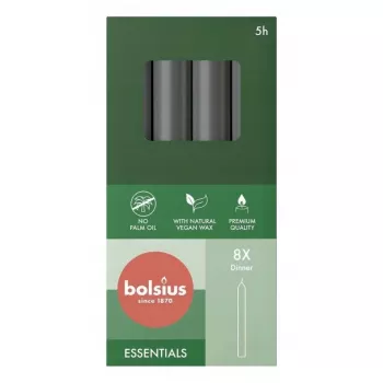 Bolsius Velas de mesa 8 unidades numa caixa 170/20 mm cinzento