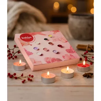 BOLSIUS Conjunto de presente numa caixa velas de chá mix de aromas + castiçal de vidro