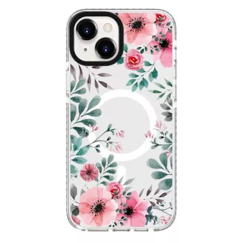 Evelatus iPhone 15 Plus Capa transparente MagSafe com padrão floral