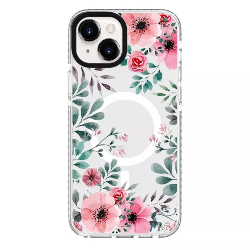 Evelatus iPhone 15 Plus Capa transparente MagSafe com padrão floral