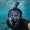 LEAN TOYS Máscara de mergulho com snorkel de rosto inteiro com sistema antiembaciamento preto L/XL