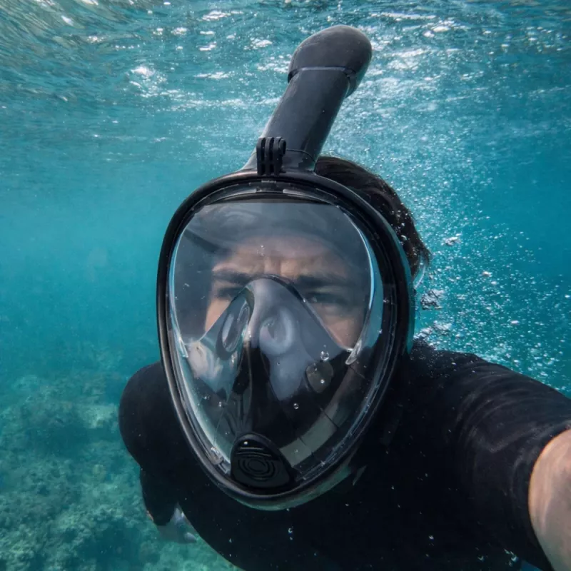 LEAN TOYS Máscara de mergulho com snorkel de rosto inteiro com sistema antiembaciamento preto L/XL