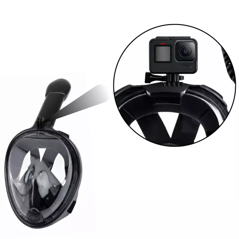 LEAN TOYS Máscara de mergulho com snorkel de rosto inteiro com sistema antiembaciamento preto L/XL