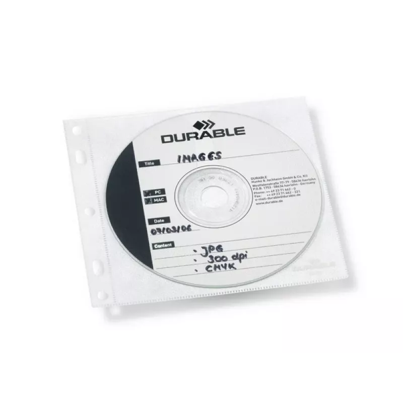 DURABLE 1 capa para CD/DVD FILE perfurável transparente, 10 unid.