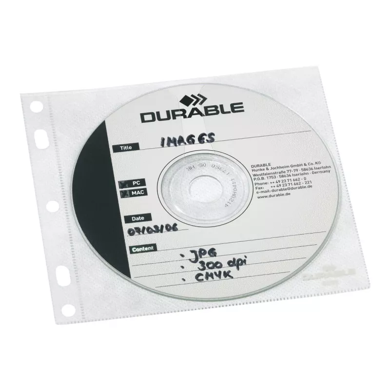 DURABLE 1 capa para CD/DVD FILE perfurável transparente, 10 unid.