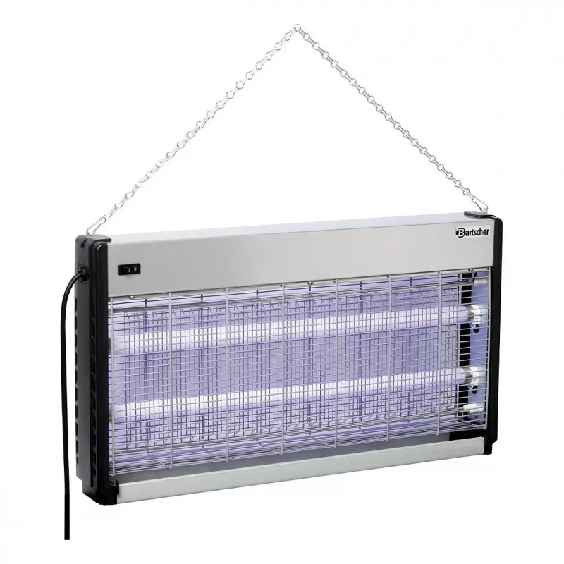 Matador elétrico de insetos Bartscher IV-65, 2 tubos UV-A de 15 W, cobertura de 150 m², grelha de 2500 V, montagem na parede/autónomo, alumínio/plástico