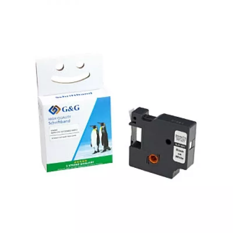 Fita de etiquetar compatível G&G 9mm x 7m Preto sobre Branco para Dymo D1 40913