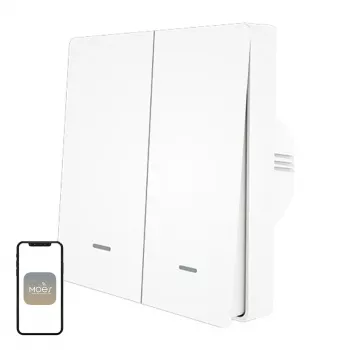 Interruptor de luz ZigBee 2 canais MOES ZS-B-EU2, sem neutro, Branco