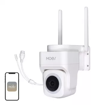 MOES WCM-B66 câmara IP exterior WLAN 3MP com reconhecimento de pessoas por IA, visão noturna a cores, rotação/inclinação, áudio bidirecional, resistente às intempéries IP66