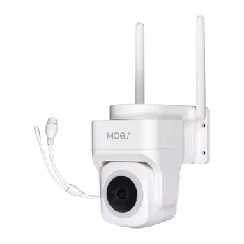 MOES WCM-B66 câmara IP exterior WLAN 3MP com reconhecimento de pessoas por IA, visão noturna a cores, rotação/inclinação, áudio bidirecional, resistente às intempéries IP66