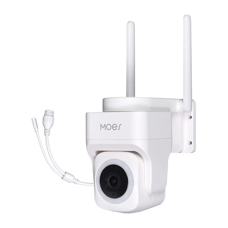 MOES WCM-B66 câmara IP exterior WLAN 3MP com reconhecimento de pessoas por IA, visão noturna a cores, rotação/inclinação, áudio bidirecional, resistente às intempéries IP66