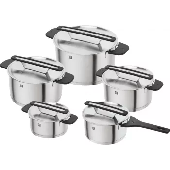 ZWILLING MORE Conjunto de 5 peças de panelas em aço inoxidável com tampas de vidro, adequado para indução