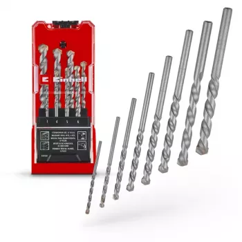 Einhell 38080 conjunto de brocas para pedra, 8 peças, 3-10 mm, ponta de carboneto de tungsténio, aço carbono