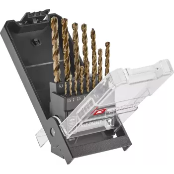Einhell 249013 conjunto de brocas helicoidais HSS-Co para metal, 13 peças, 1,5-6,5 mm, liga de cobalto, DIN 338, afiação de ponta