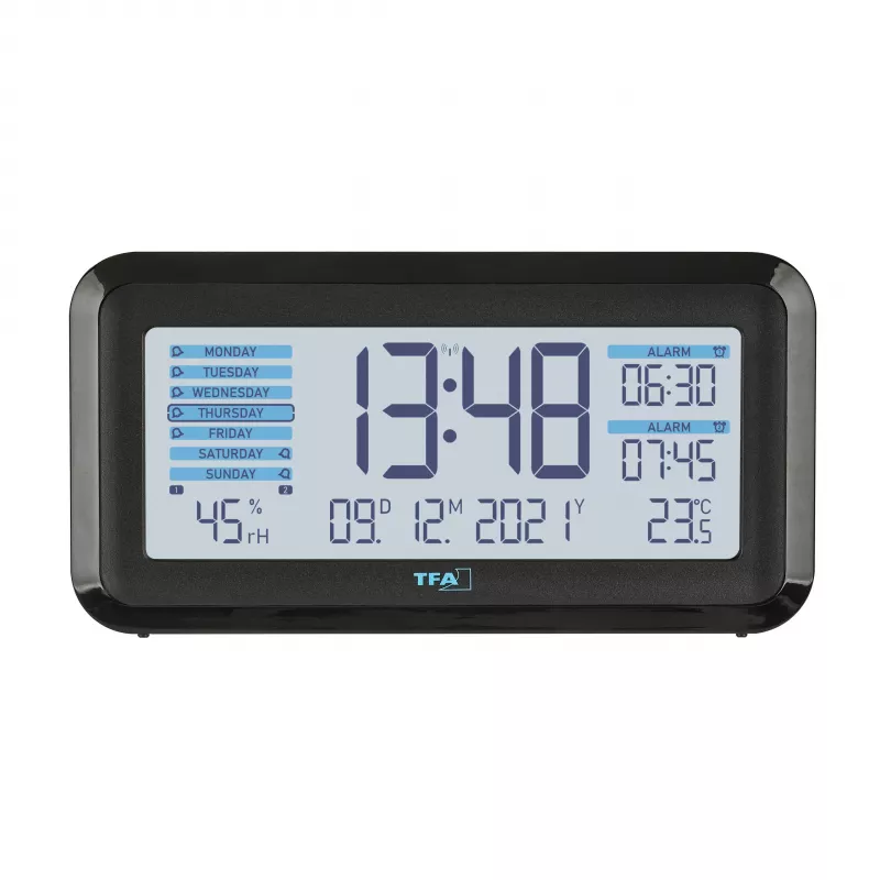 TFA Dostmann 60.2562.01.GB despertador radiofónico preto azul-claro