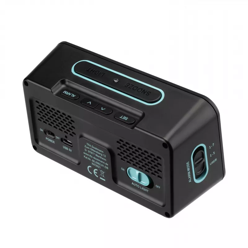 TFA Dostmann 60.2562.01.GB despertador radiofónico preto azul-claro